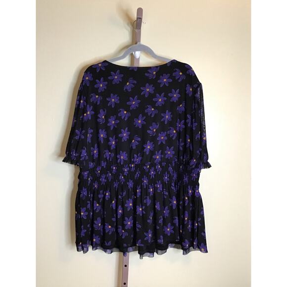 Ava & Viv floral frilly V-Neck lined Short Sleeve Shirt Sz 3X Black NWT - Picture 5 of 9